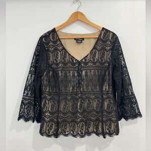Crossing Pointe Vintage Black Lace Sheer Blouse 20 Dark Romance Whimsigoth Artsy